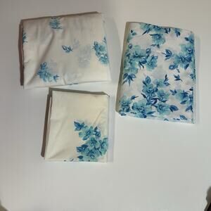 Vintage Sears Roebuck Co. Floral Twin Sheet Set Blue Flower.